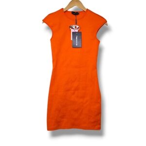 NWT PRETTY LITTLE THING Orange Ribbed Trim Detail Bodycon Dress